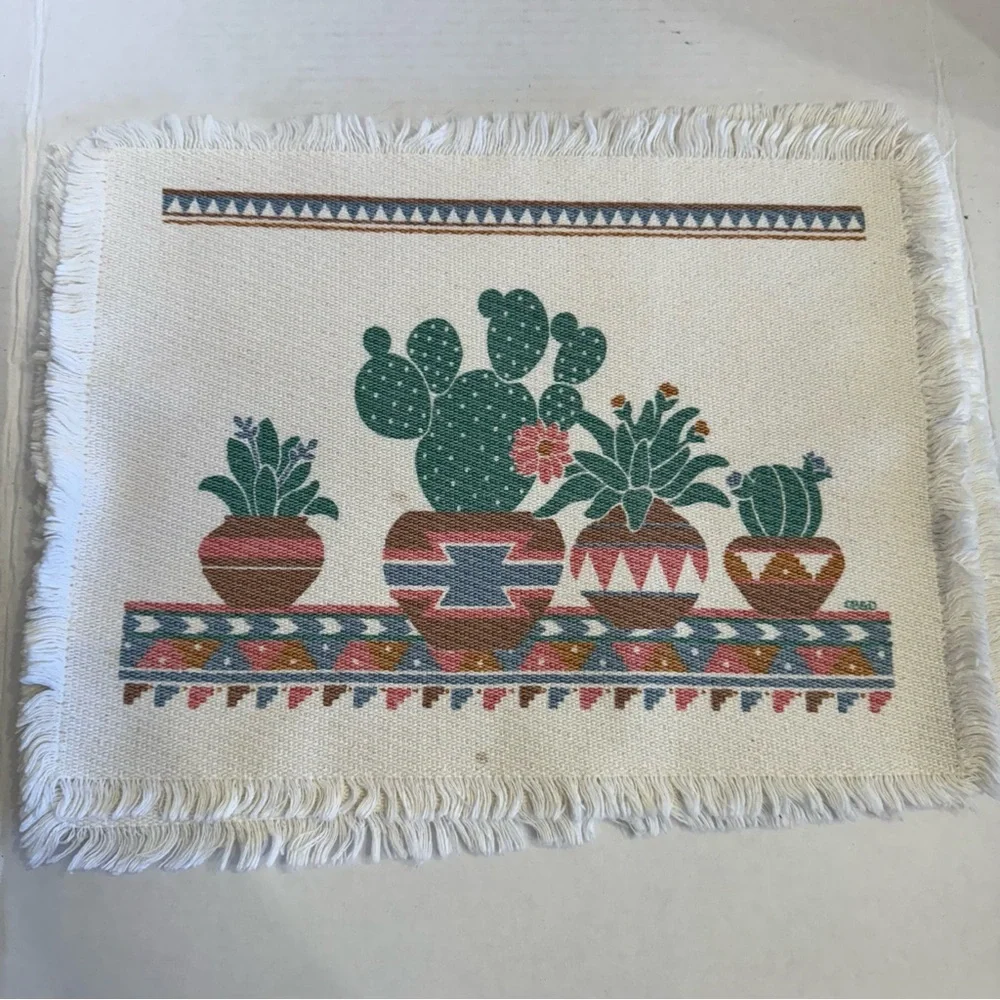 Cactus Southwest Style Set of 4  Table Placemats Plants Country Aztec Theme